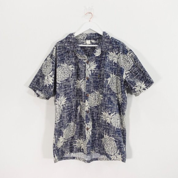 Palmwave Hawaii Shirt Mens Size‎ XL Blue Hawaiian Camp Pineapple Abstract Aloha - Picture 1 of 10